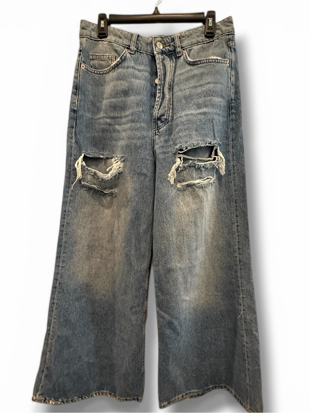 BERSHKA Women’s Wide Leg Ripped Denim